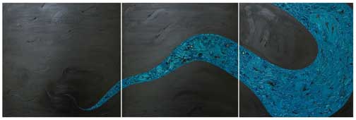 ©2010 Lisa Brugger Prosperity Blu - Acrylic with Mix Media on Canvas -Triptych 36 X 108